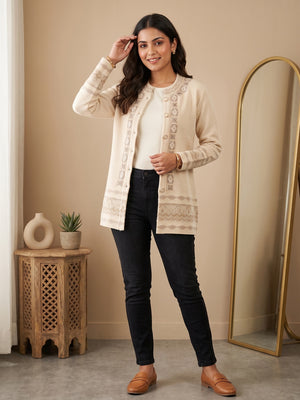 Pearl Cream Cozy Wool Cardigan for Snug Layering - Image 1