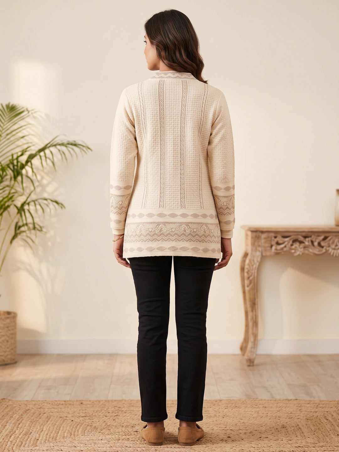 Pearl Cream Cozy Wool Cardigan for Snug Layering - Image 4
