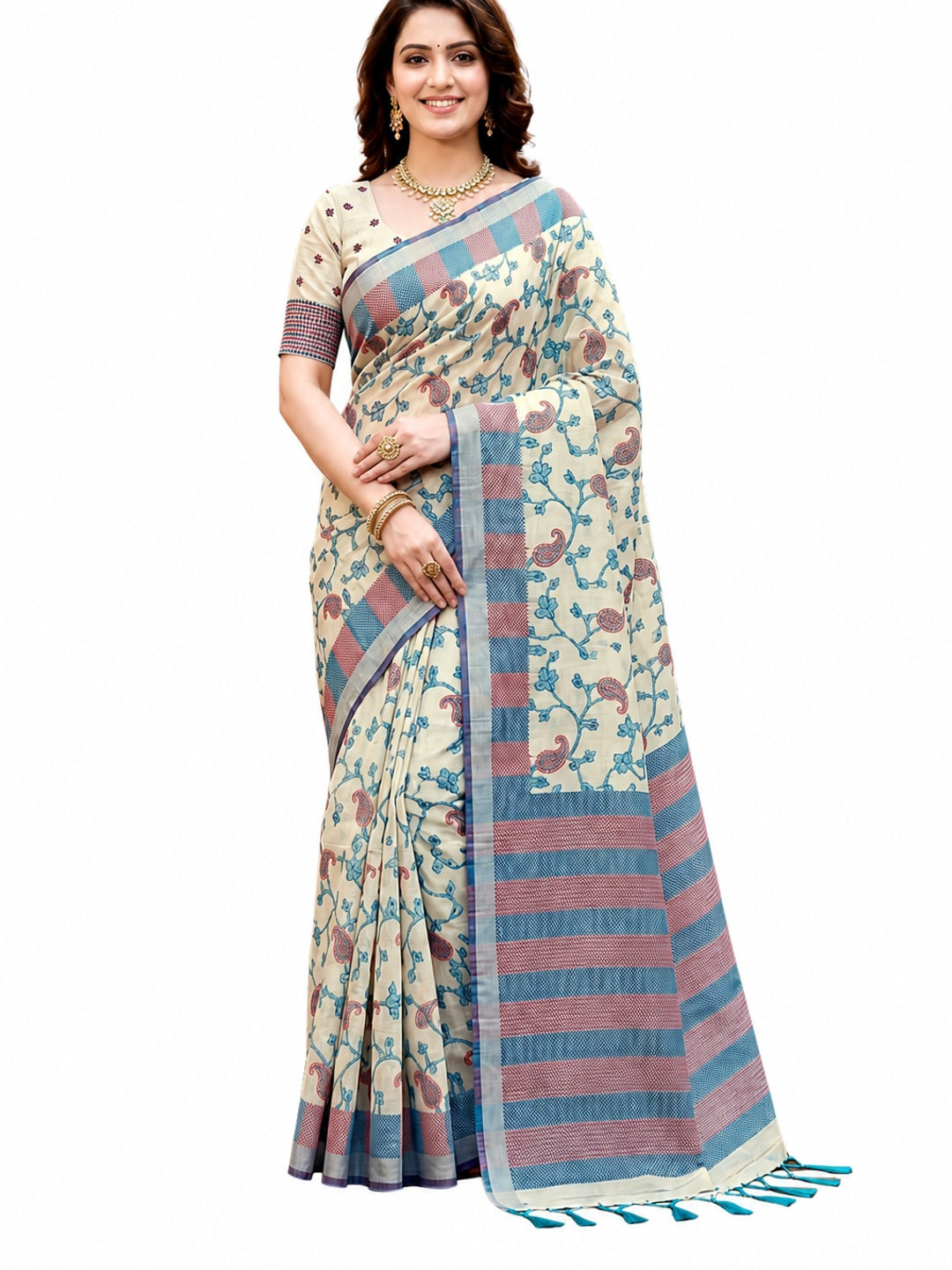 Peachmode Blue Cotton Blend Ruchi Cotton Saree - Image 5