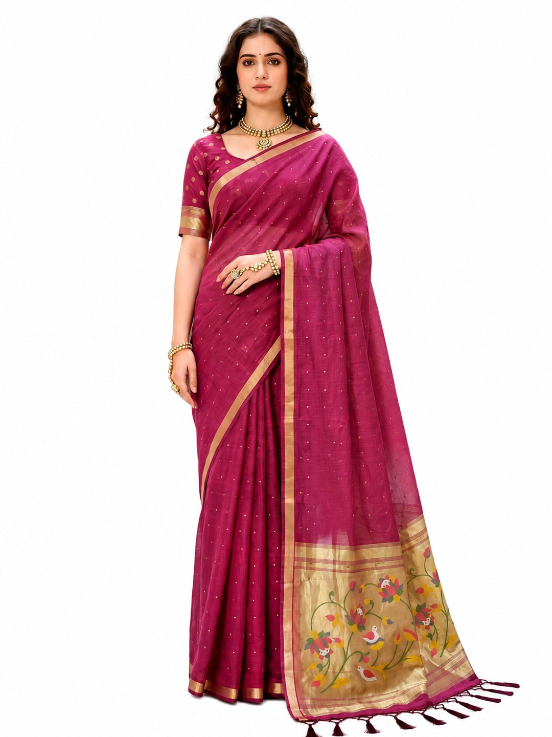 Peachmode Pink Cotton Blend Prachi Cotton Saree - Image 6