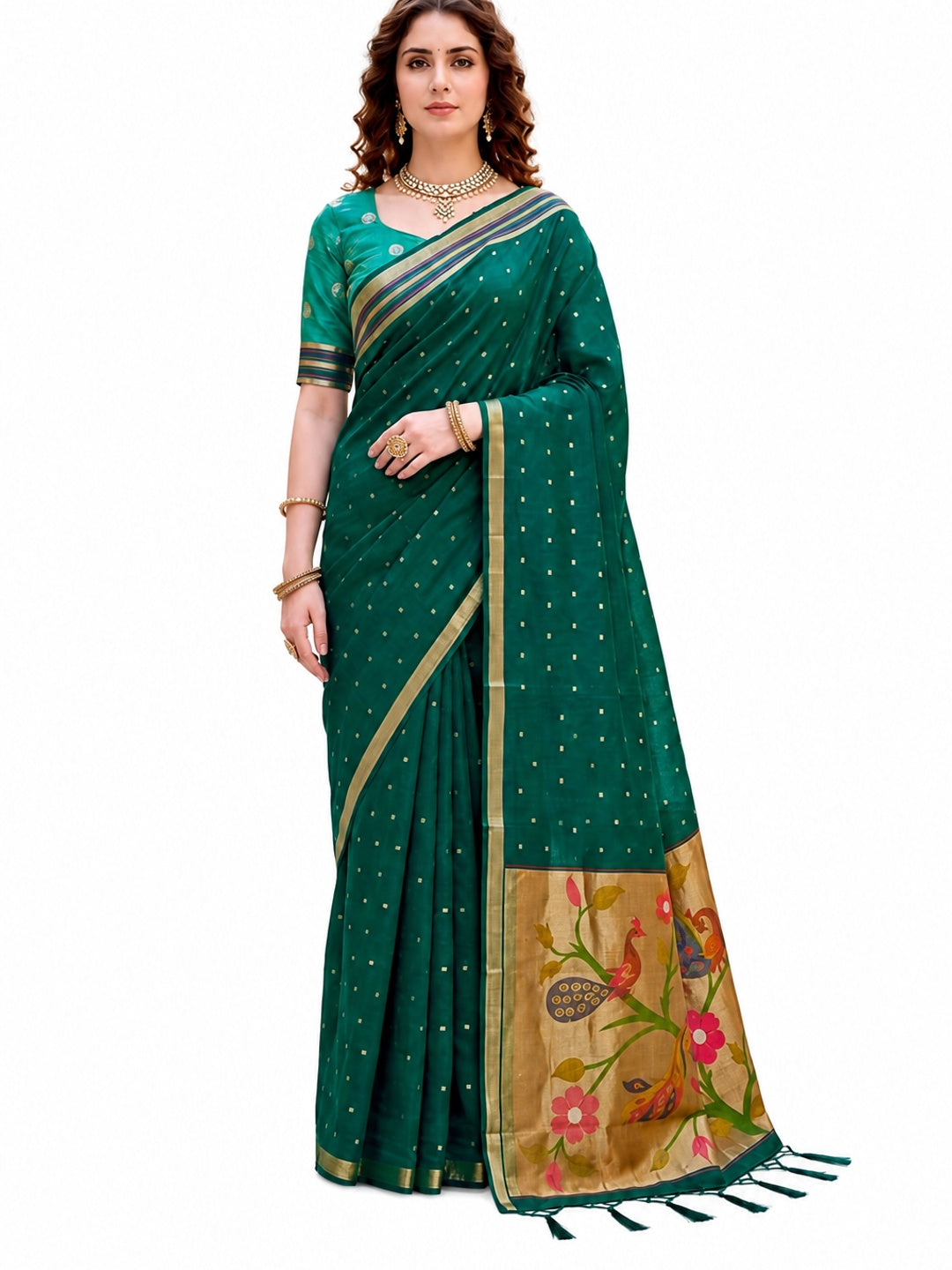 Peachmode Green Cotton Blend Prachi Cotton Saree - Image 6
