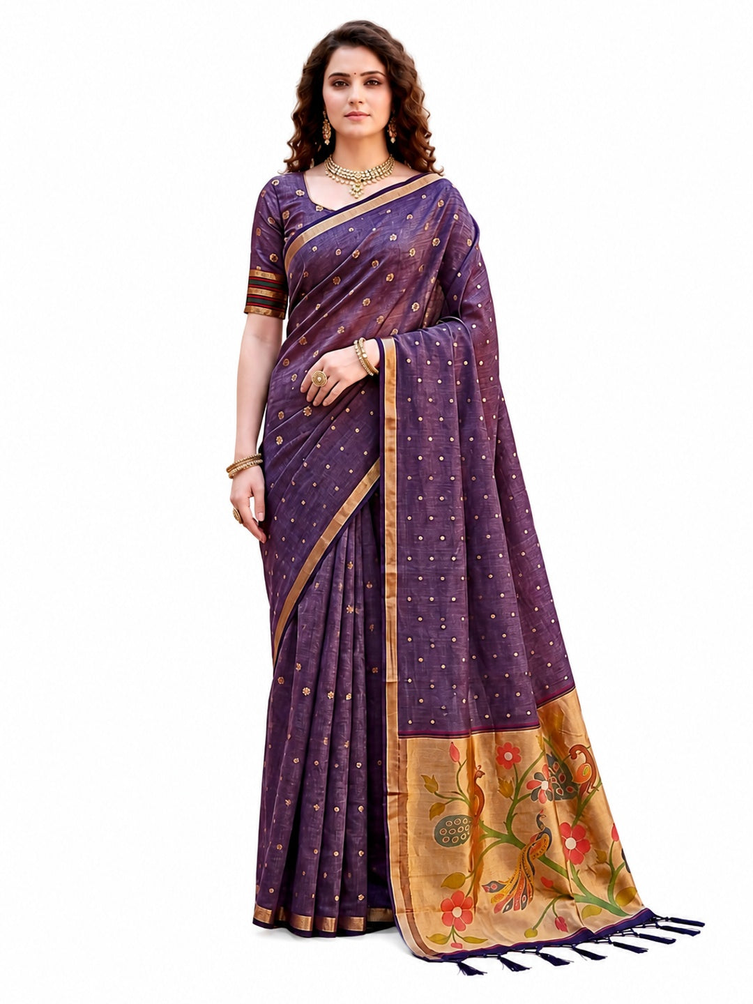 Peachmode Violet Cotton Blend Prachi Cotton Saree - Image 6