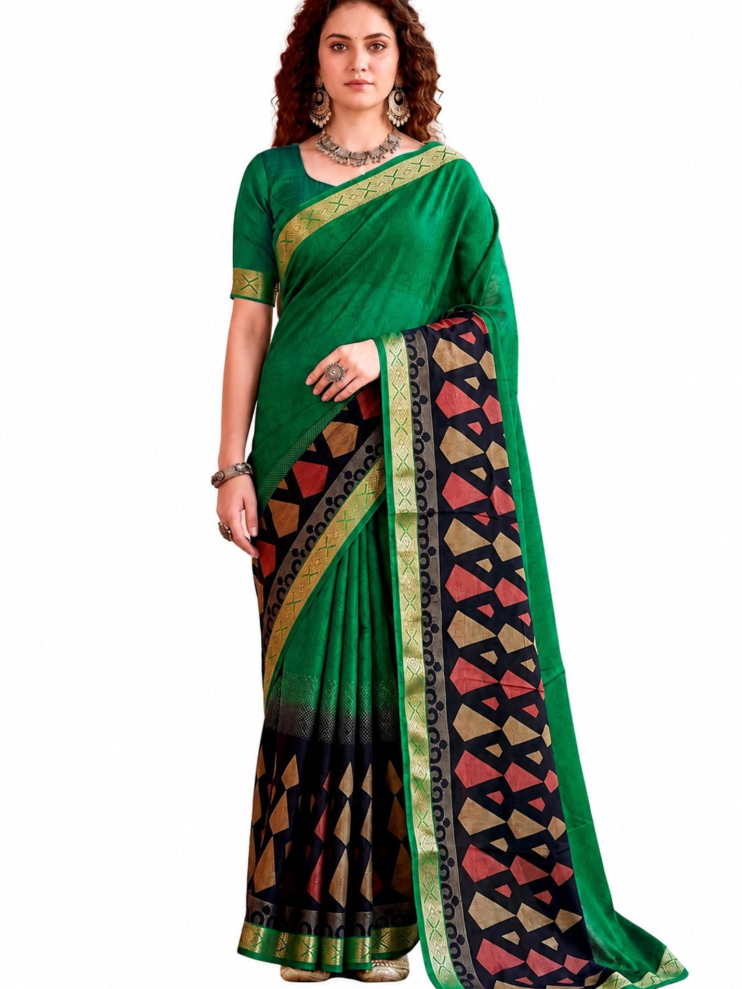 Peachmode Green Cotton Blend Pankhuri Saree - Image 6