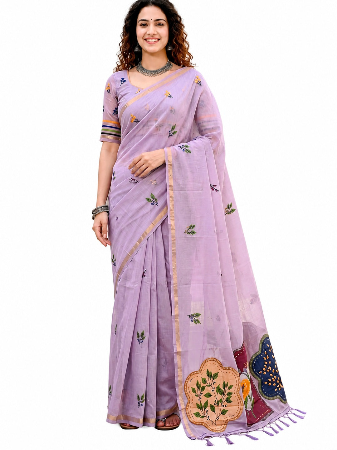 Peachmode Lavender Cotton Blend Mridula Saree - Image 6