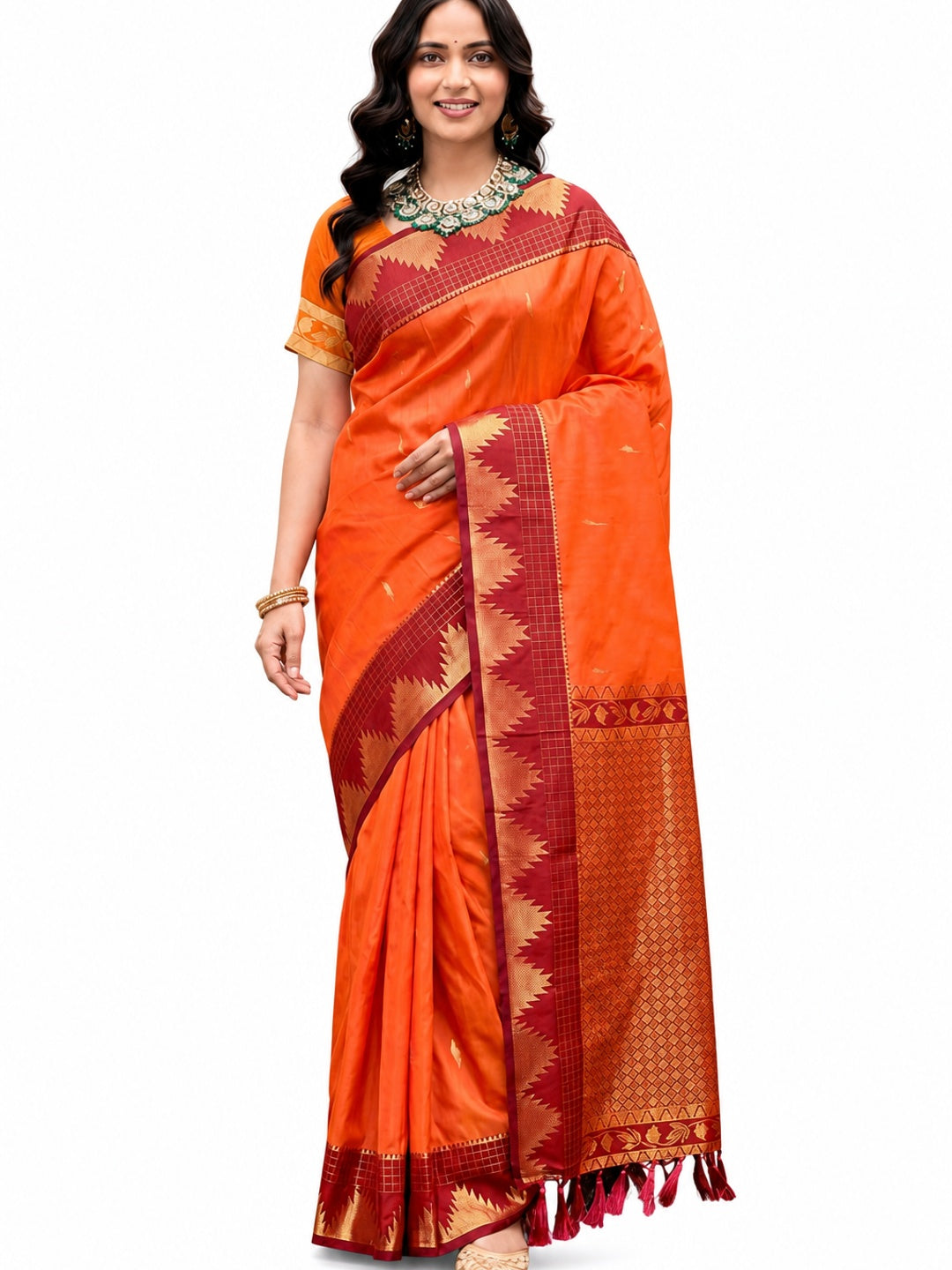 Peachmode Orange Silk Blend Lichi Saree - Image 5
