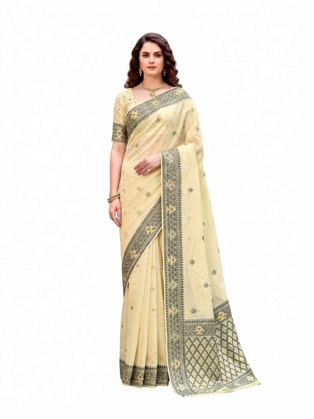 Peachmode Light Yellow Cotton Blend Kashvi Cotton Saree - Image 7