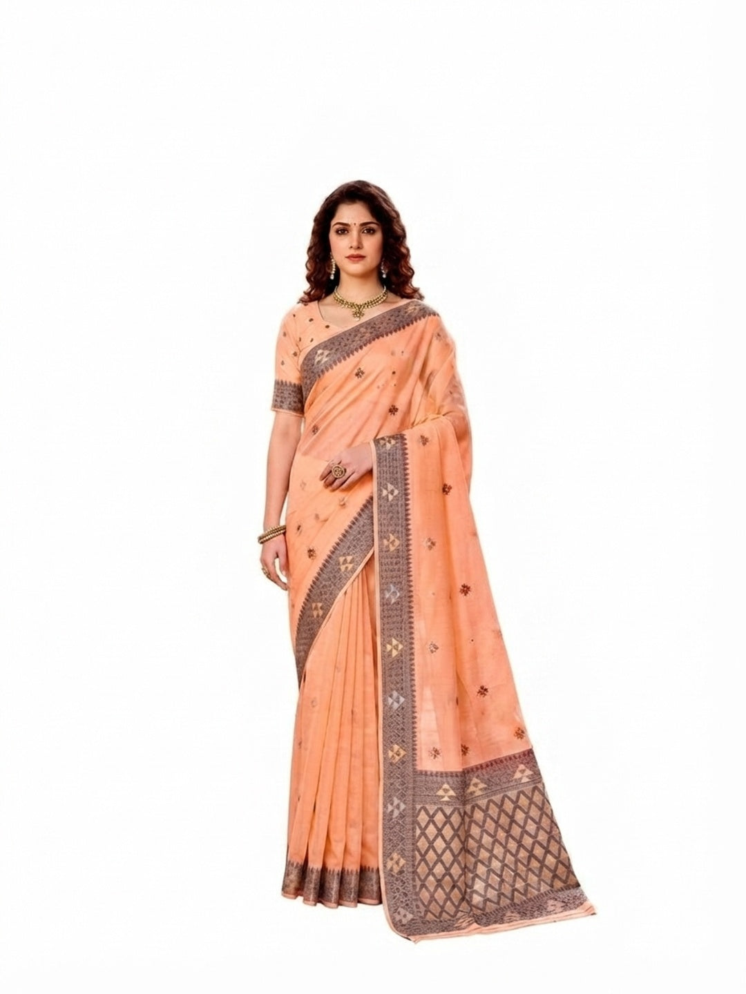 Peachmode Peach Cotton Blend Kashvi Cotton Saree - Image 7
