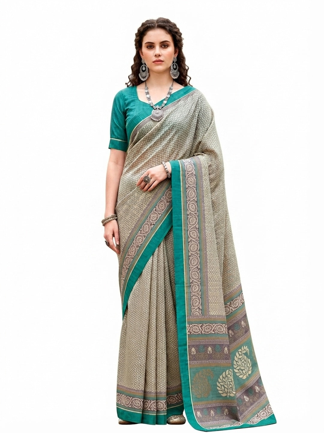 Peachmode Grey Cotton Blend Harshita Saree - Image 6