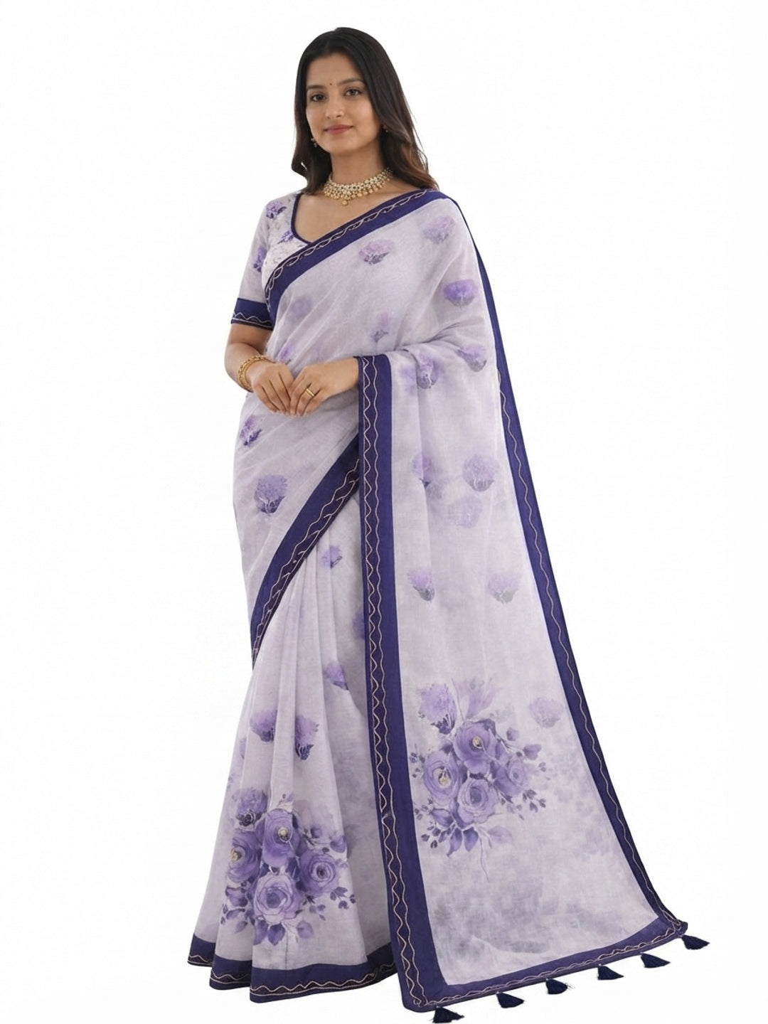 Peachmode Purple Cotton Blend Devika Saree - Image 5