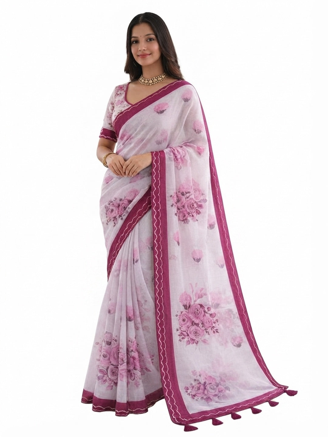 Peachmode Pink Cotton Blend Devika Saree - Image 5