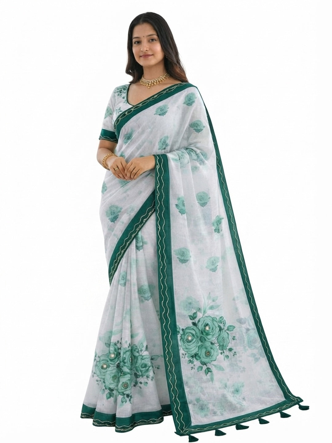 Peachmode Green Cotton Blend Devika Saree - Image 5