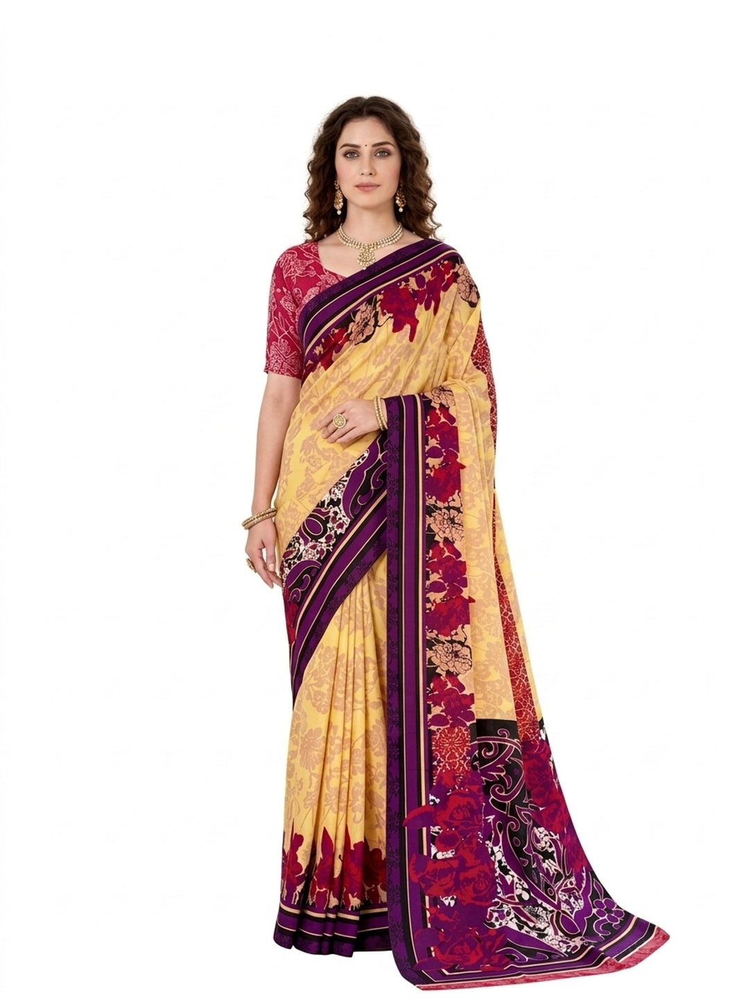 Peachmode Yellow Georgette Saree - Image 7