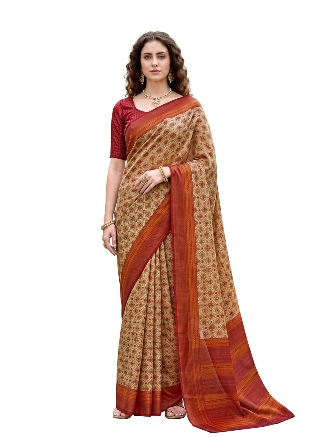 Peachmode Beige Georgette Saree - Image 7