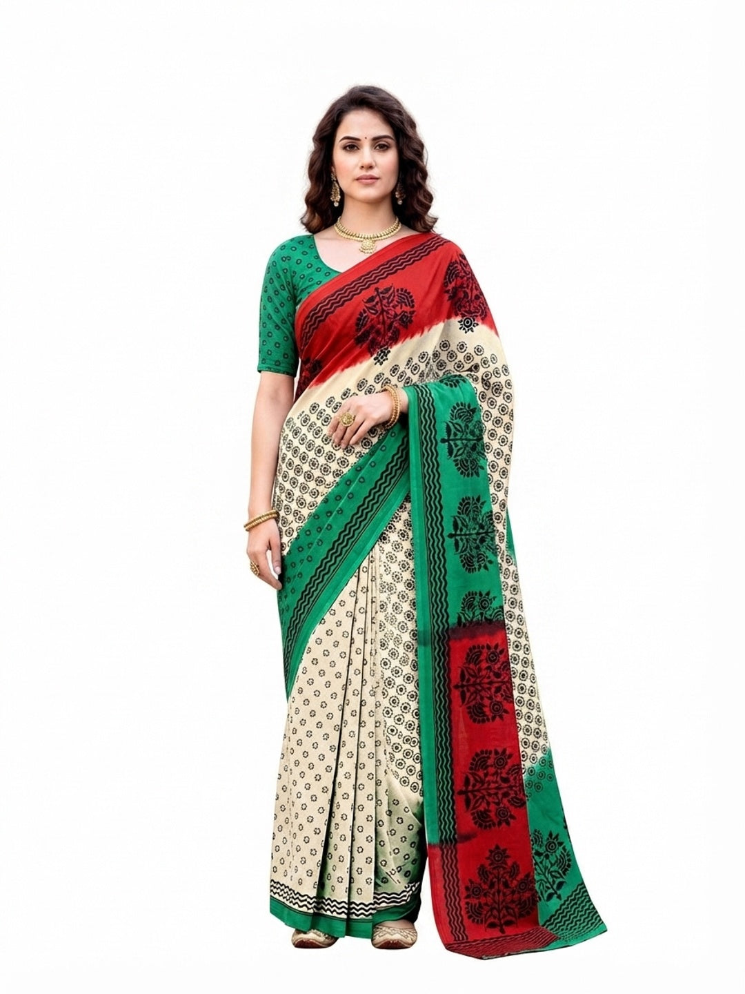 Peachmode Cream Georgette Saree - Image 7