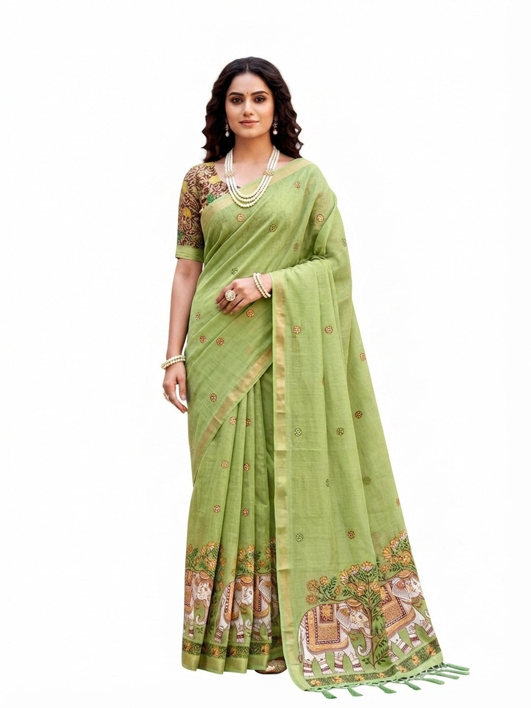 Peachmode Green Cotton Blend Country Plus Saree - Image 7