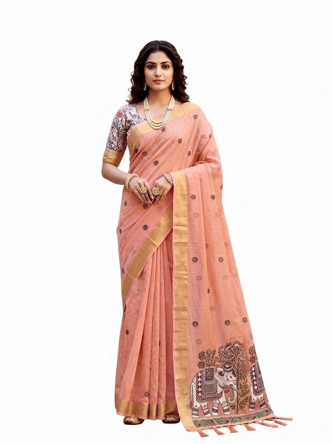 Peachmode Peach Cotton Blend Country Plus Saree - Image 7