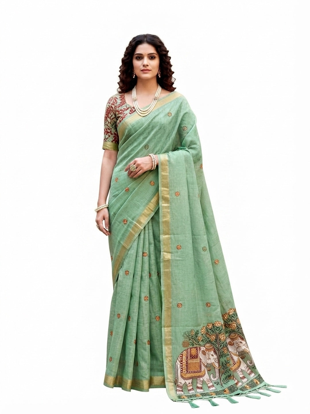 Peachmode Green Cotton Blend Country Plus Saree - Image 7