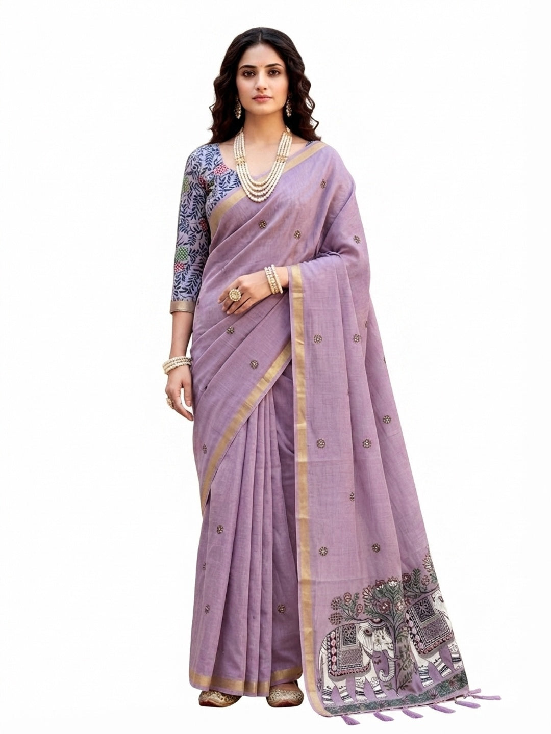 Peachmode Purple Cotton Blend Country Plus Saree - Image 7