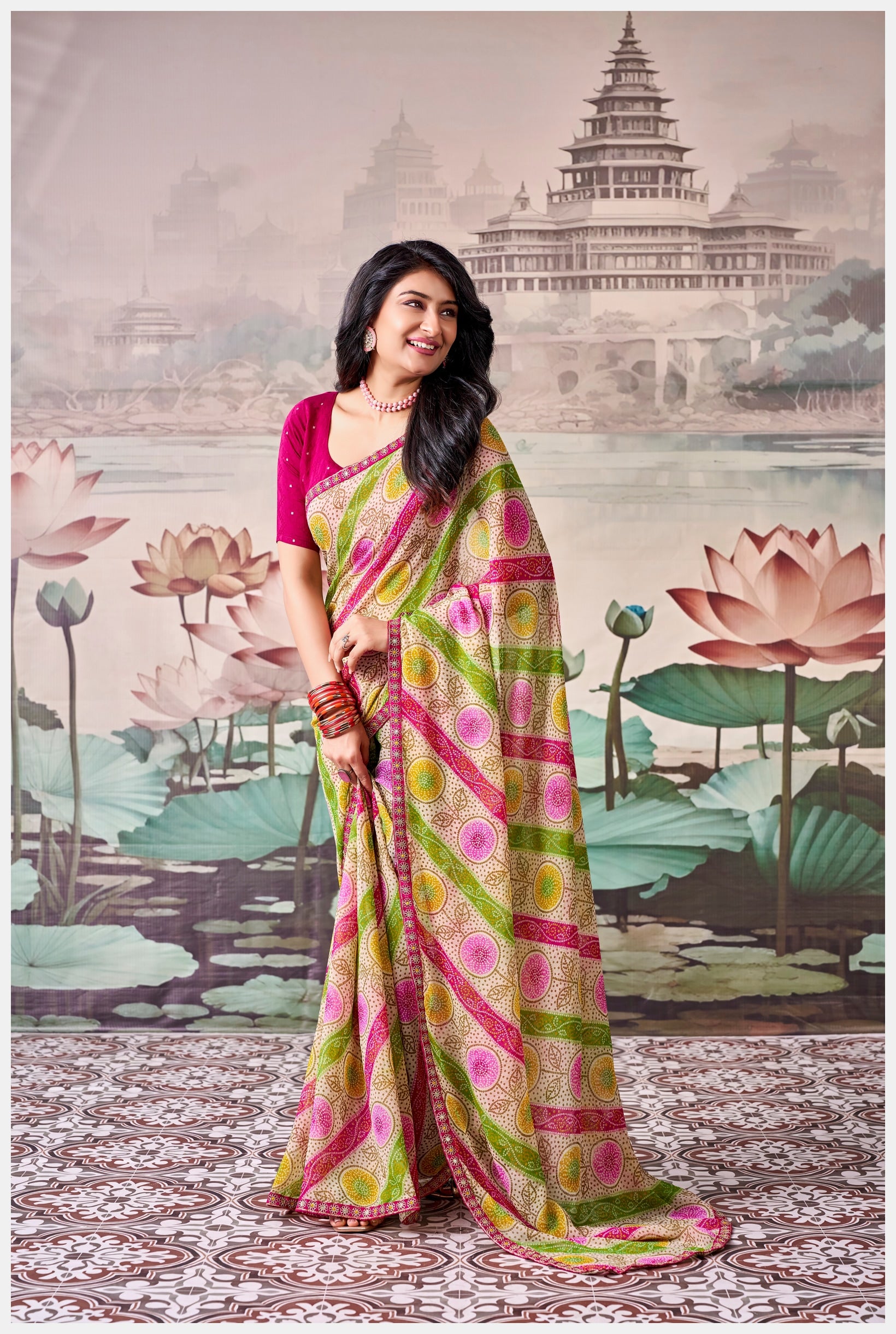 Peachmode Multicolor Raj Mahal Embroidered Saree - Image 2