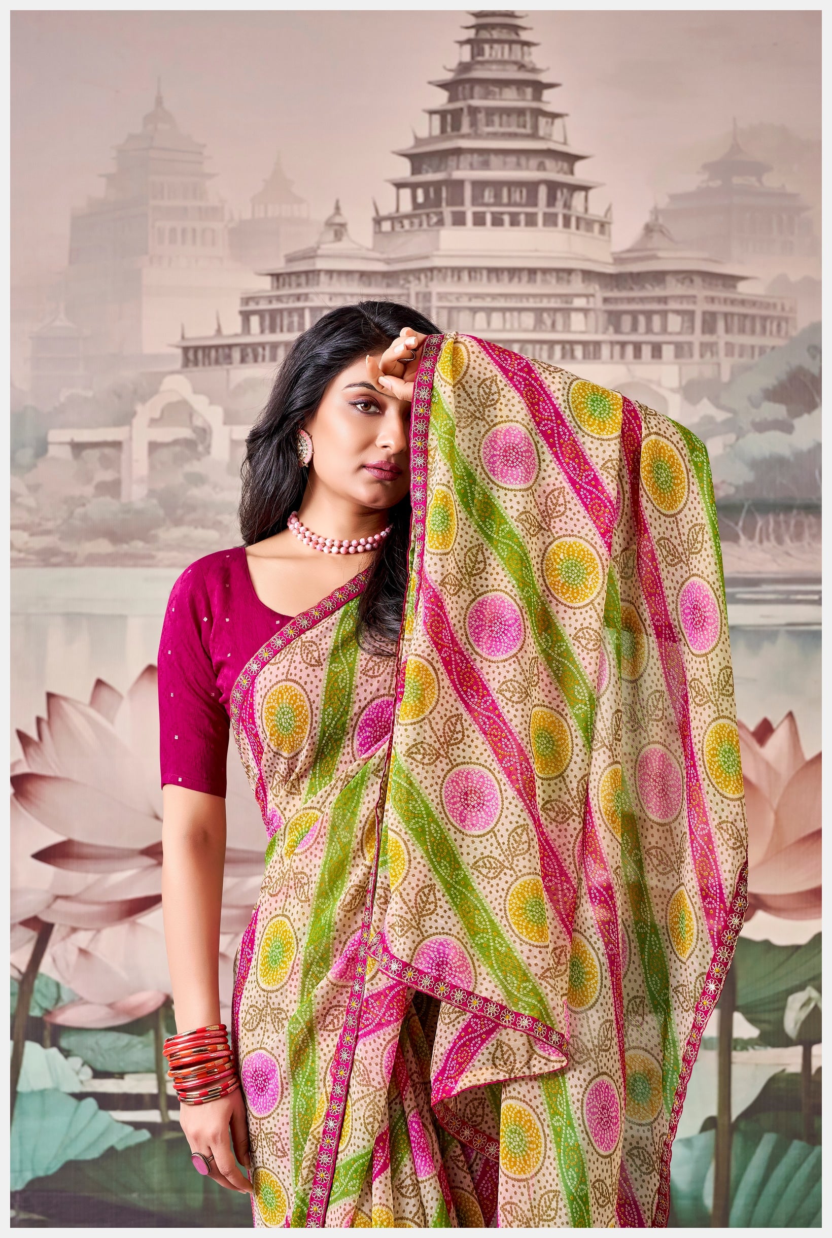 Peachmode Multicolor Raj Mahal Embroidered Saree - Image 4