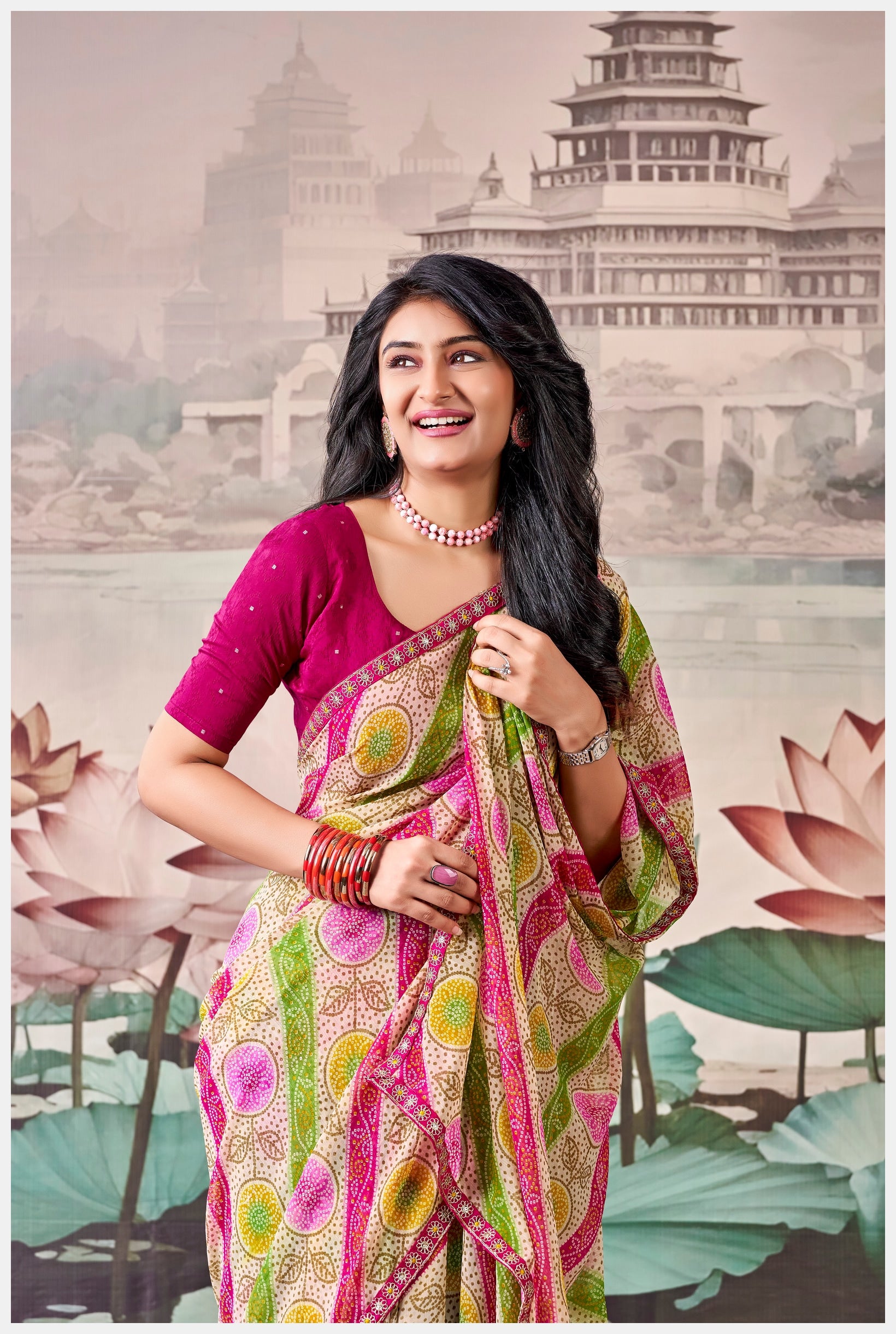 Peachmode Multicolor Raj Mahal Embroidered Saree - Image 5