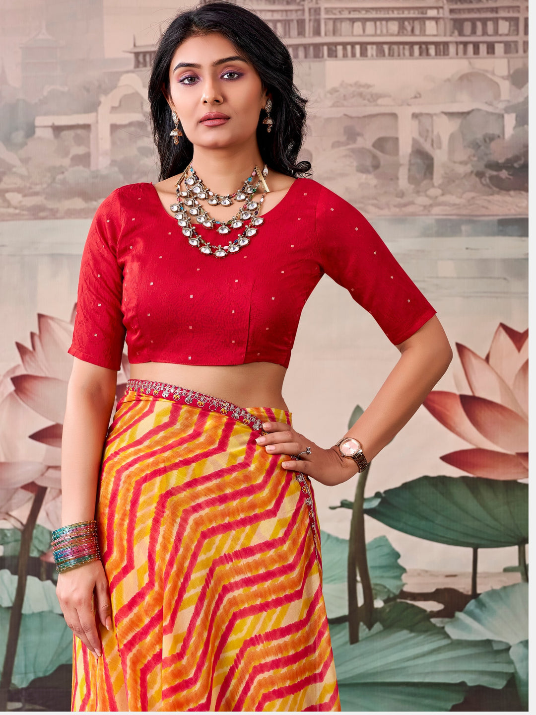 Peachmode Orange Raj Mahal Embroidered Saree - Image 1