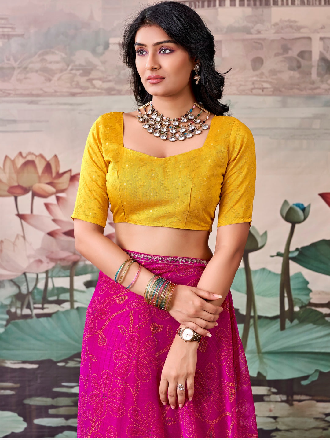 Peachmode Magenta Raj Mahal Embroidered Saree - Image 1