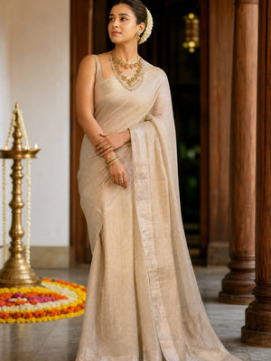 Gold Designer Handloom Tissue Silk Saree Adorned with Banarasi-Style Detailing - Image 1