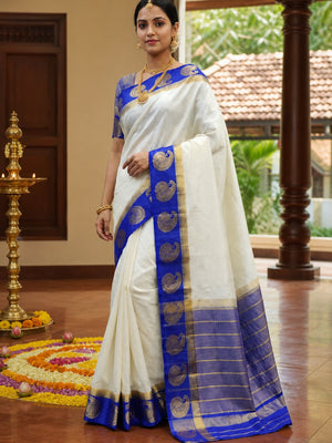 Exceptional White Coloured Festive Wear Woven Art Silk Saree - Image 1