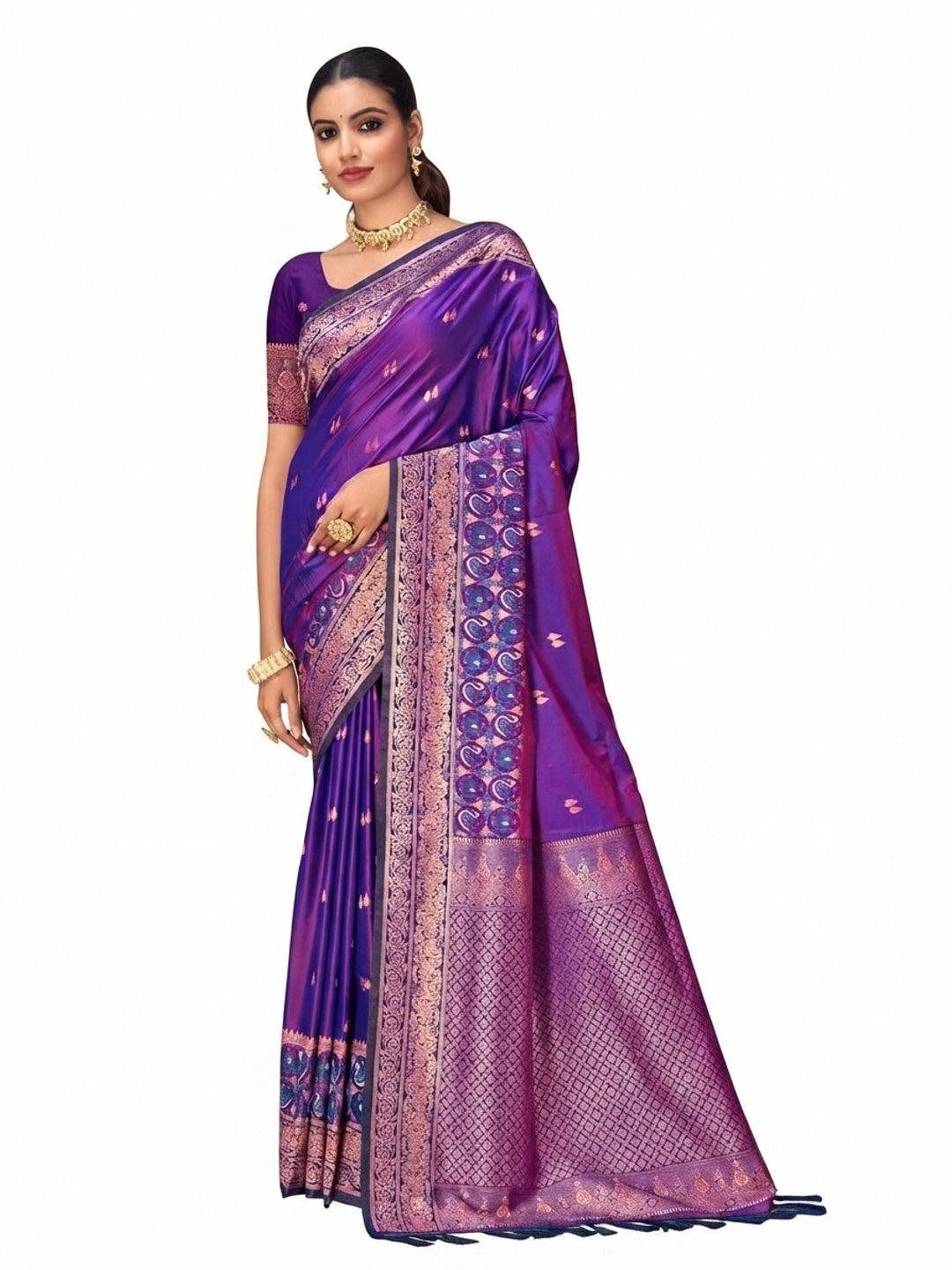 Peachmode Purple Silk Blend Adiksha SIlk Saree - Image 7