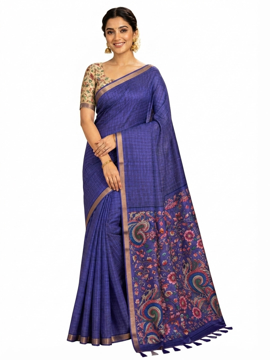 Peachmode Purple Linen Cotton Fancy Digital Print Saree - Image 8