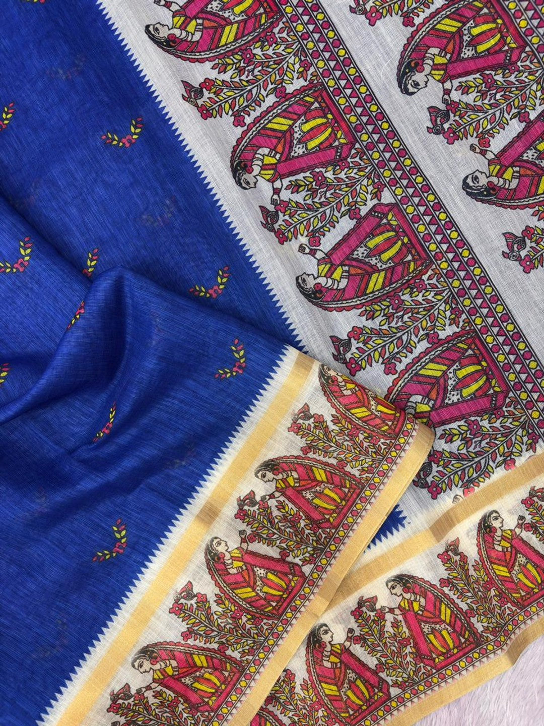 Peachmode Purple Linen Cotton Zari Bentex Border Saree - Image 5