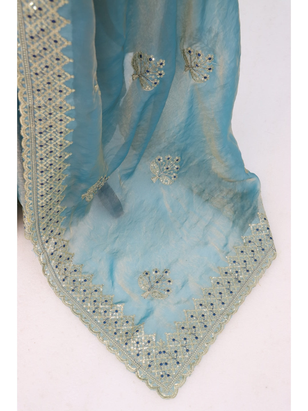 Peachmode Blue Satin Saree - Image 3