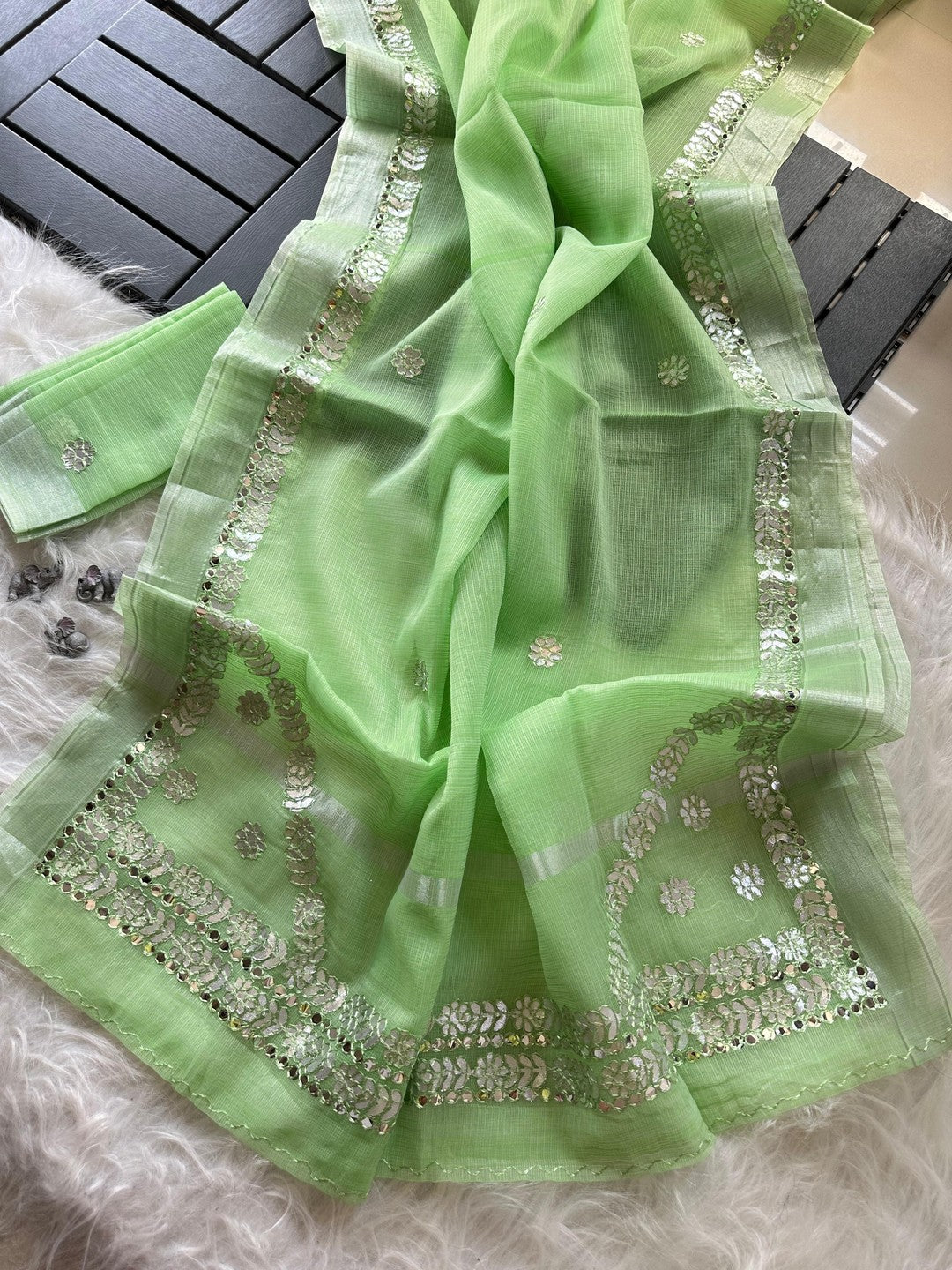 Peachmode Green Kota Doriya Gota Patti Saree - Image 4