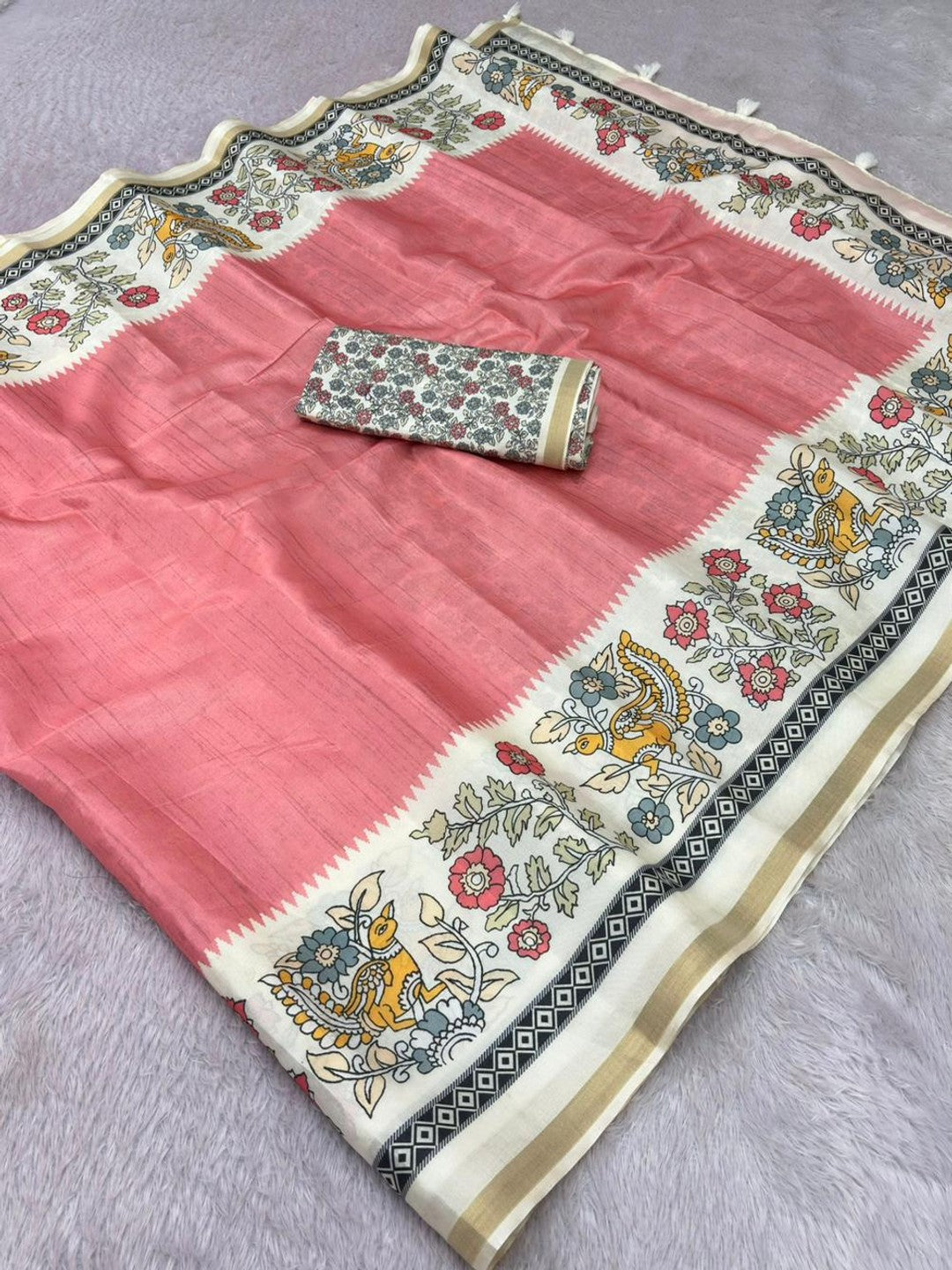 Peachmode Pink Malai Cotton Fancy Digital Print Saree - Image 5