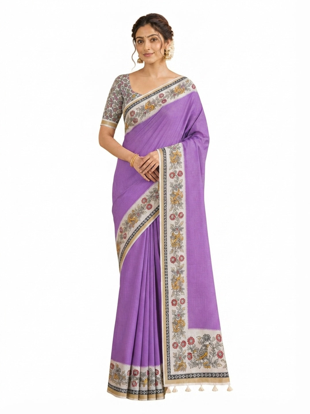 Peachmode Lavender Malai Cotton Fancy Digital Print Saree - Image 8