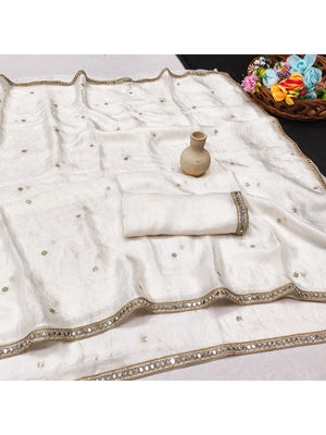 Peachmode White Satin Saree - Image 2