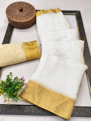 Peachmode White Chanderi Silk Saree - Image 2