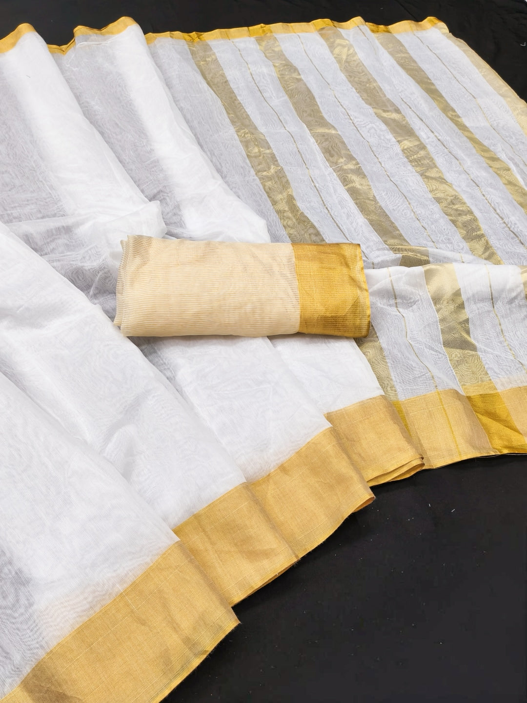Peachmode White Chanderi Silk Saree - Image 3