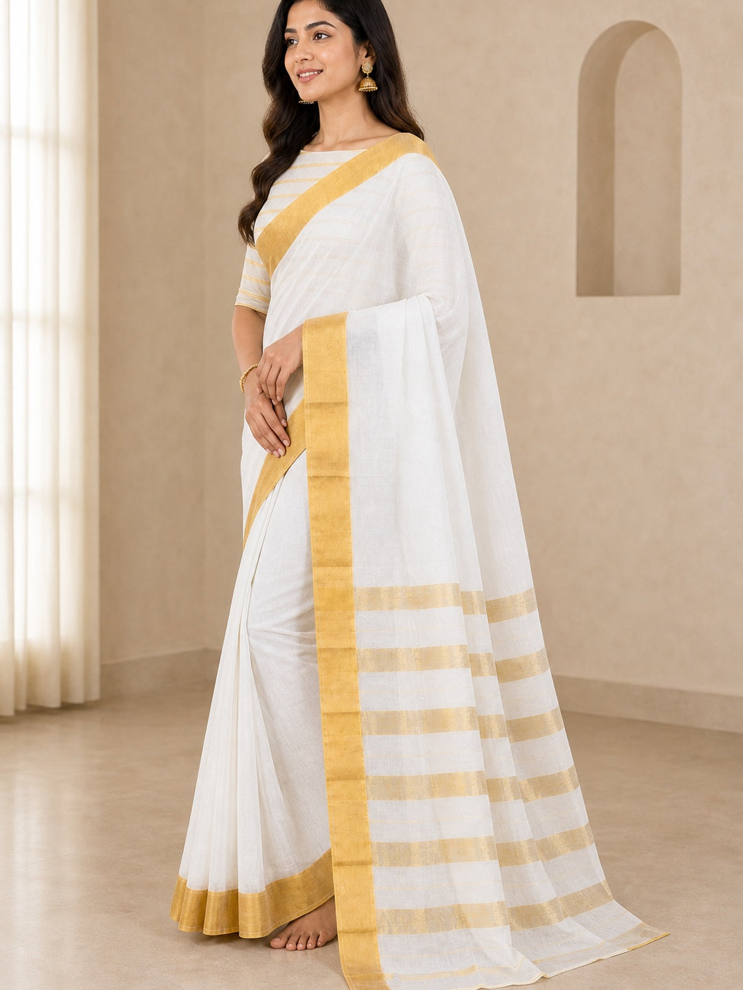 Peachmode White Chanderi Silk Saree - Image 4