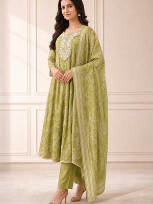 Pista Green Chanderi Silk Embroidered Salwar Suit Set - Image 5