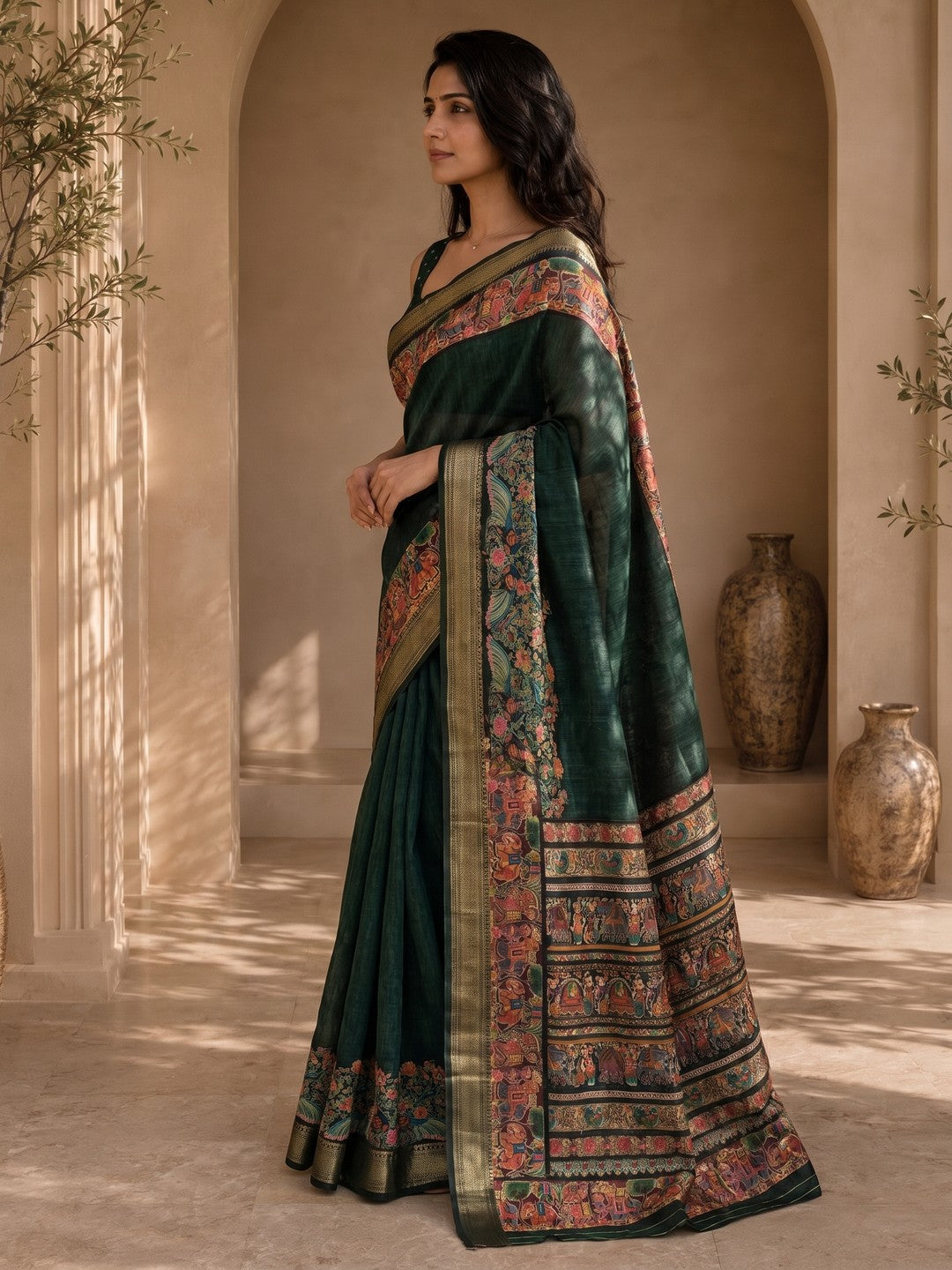 Peachmode Green Dola Silk Position Digital Print Saree - Image 2