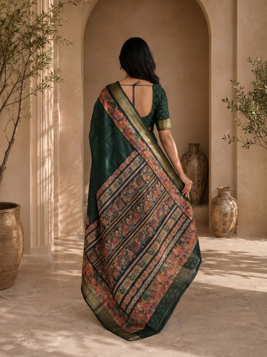 Peachmode Green Dola Silk Position Digital Print Saree - Image 3