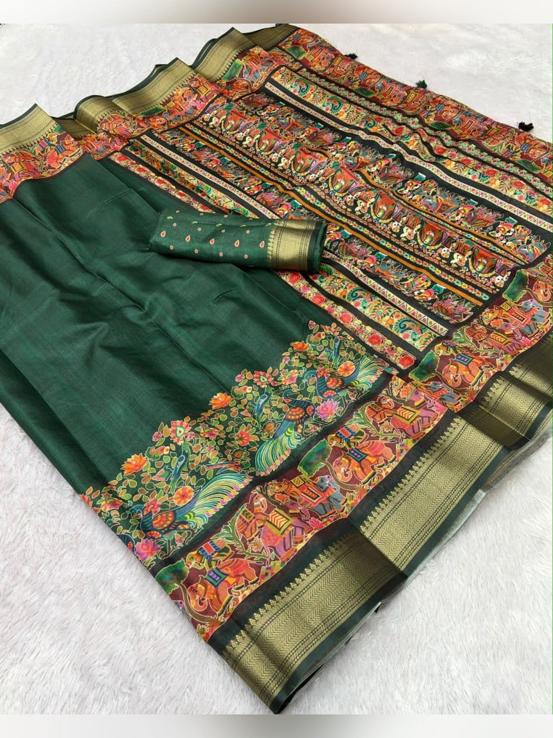 Peachmode Green Dola Silk Position Digital Print Saree - Image 7