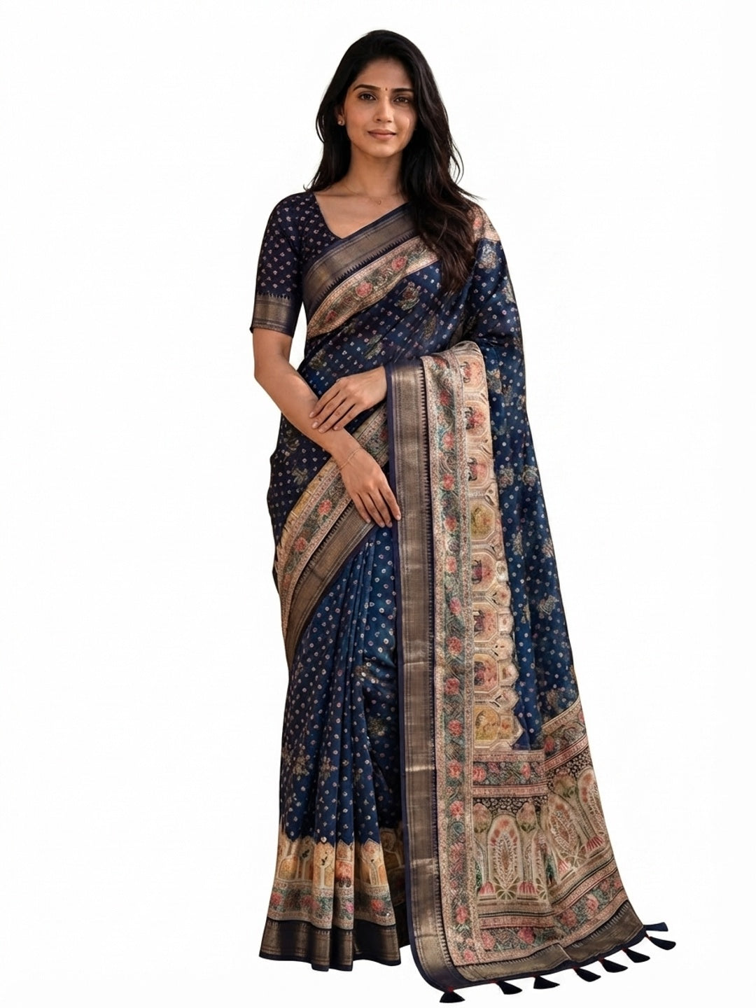 Peachmode Blue Dola Silk Position Digital Print Saree - Image 8