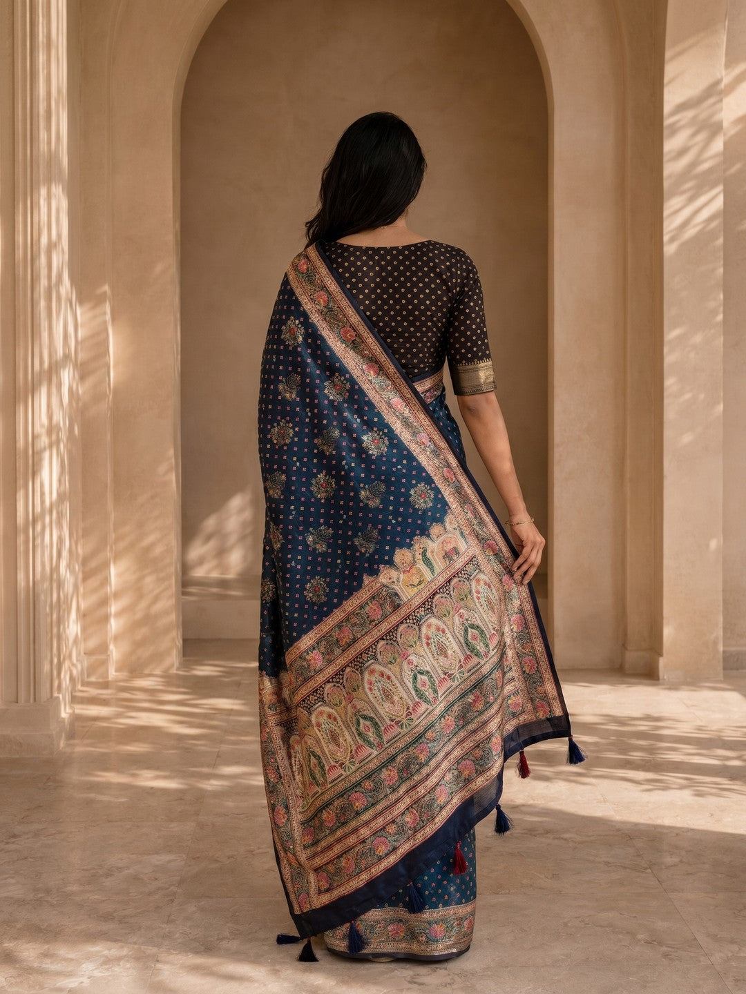Peachmode Blue Dola Silk Position Digital Print Saree - Image 2
