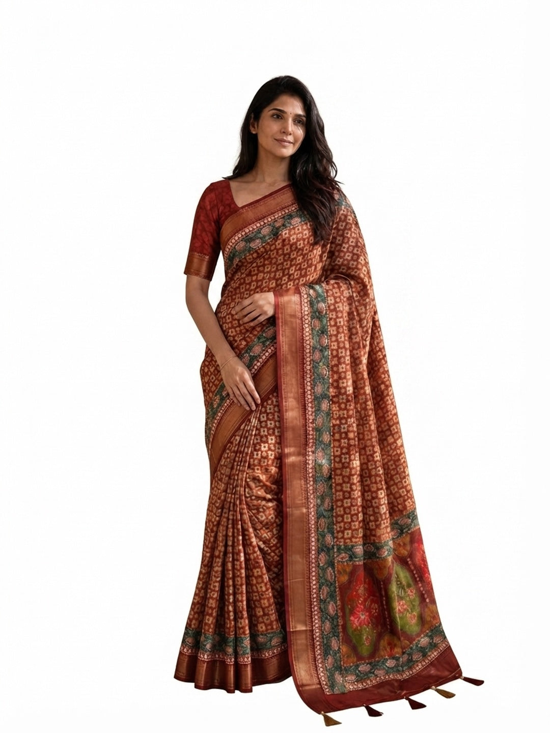Peachmode Red Dola Silk Position Digital Print Saree - Image 8