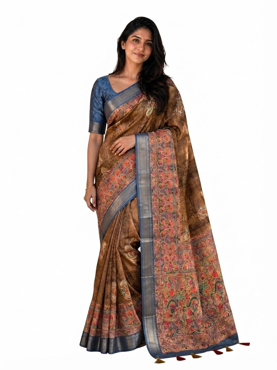 Peachmode Brown Dola Silk Position Digital Print Saree - Image 8
