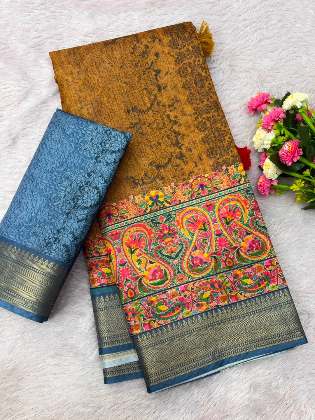 Peachmode Brown Dola Silk Position Digital Print Saree - Image 6