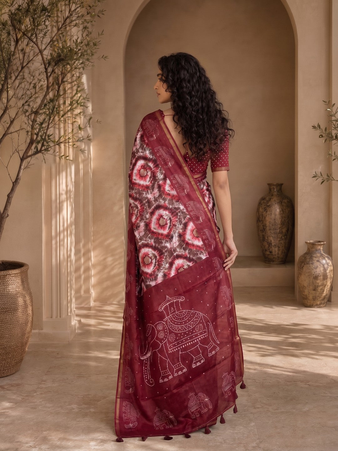 Peachmode Wine Malai Cotton Fancy Digital Print Saree - Image 2
